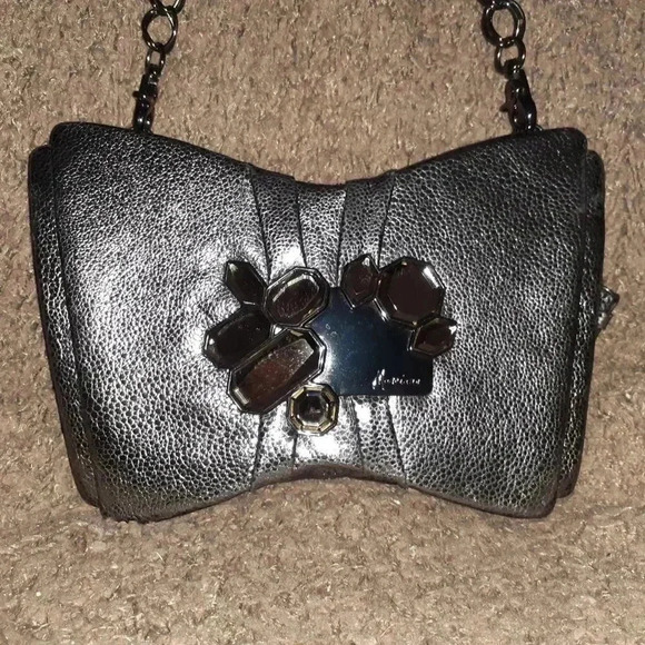 MARCIANO-Metallic Black/Silver Jeweled Butterfly Shoulder/Clutch Bag-Excellent - Picture 2 of 7